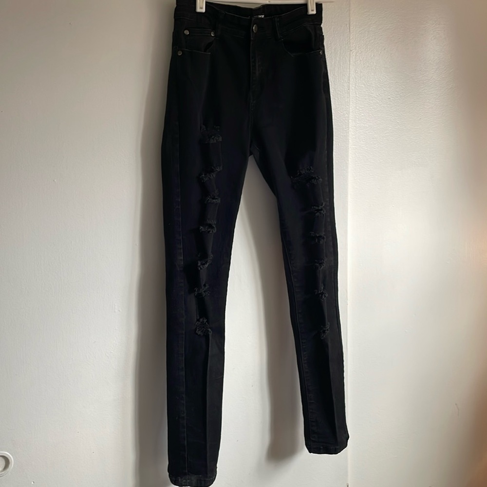 Black Distressed Skinny Leg Jeans